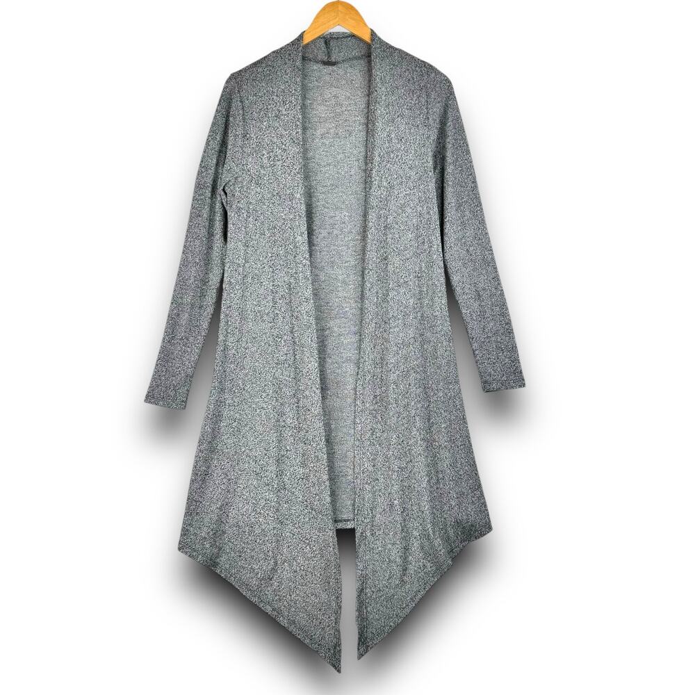 Lightweight Knit Long Draped Open Cardigan Soft Sweater Long Sleeve Gray Small
